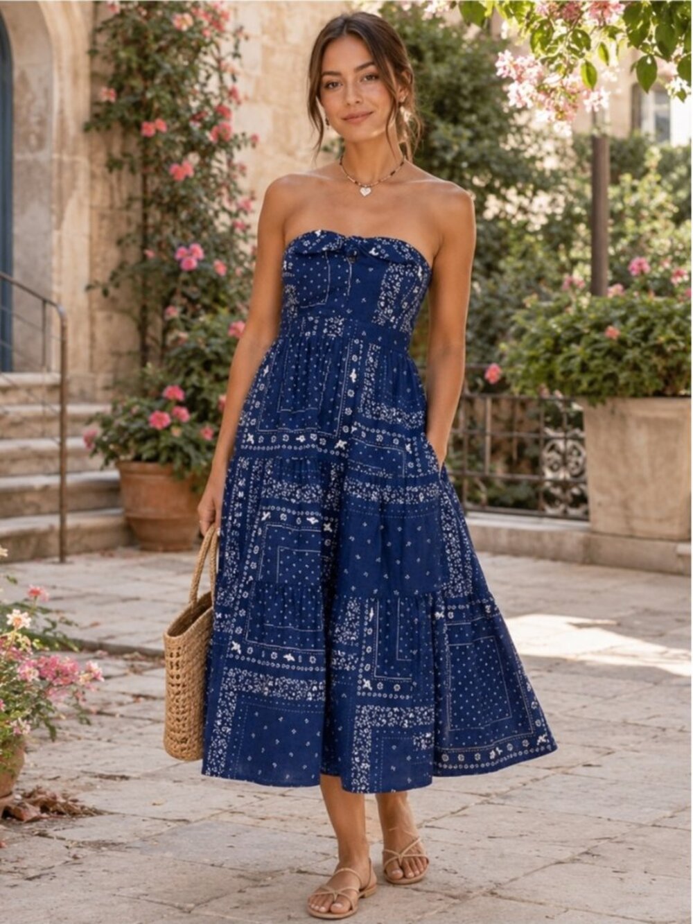 Universal Thread Strapless Bandana Print Midi Dress Size S